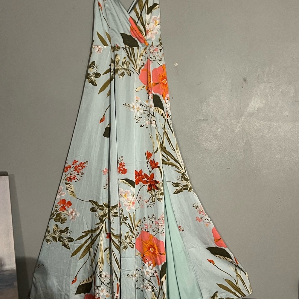Lulu's Mint Maxi Dress with Coral Floral Print - Picture 6 of 6